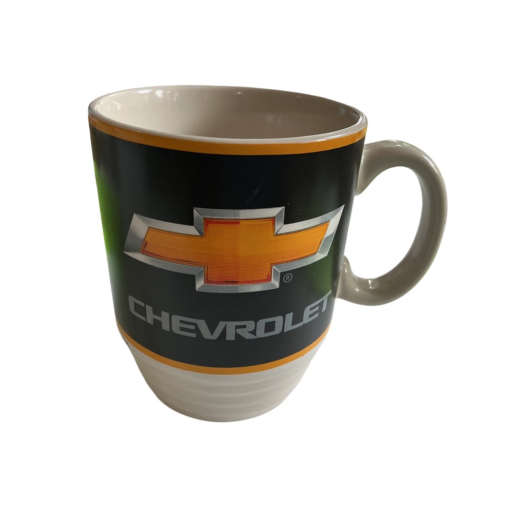 Chevrolet Bowtie Logo Ceramic Coffee Mug Open Road Brands Black Orange 4.5in